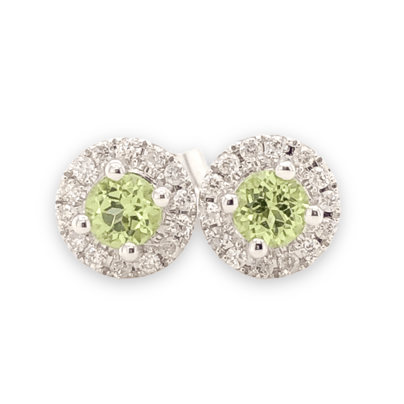 14K W Gold 0.10cttw Diamond 0.30cttw Peridot Round Halo Earrings - Walter Bauman Jewelers