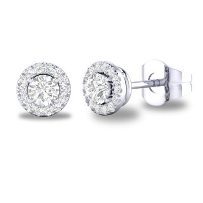 14K W Gold 0.10cttw Diamond 0.30cttw White Sapphire Round Halo Earrings - Walter Bauman Jewelers