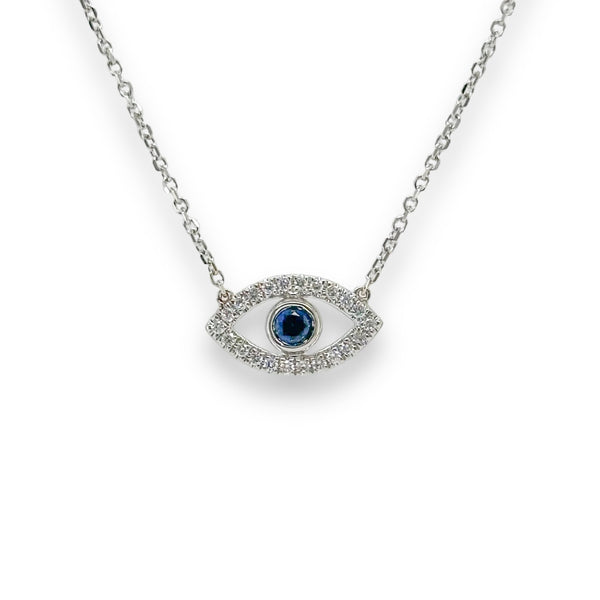 14K W Gold 0.11ctw Diamond and 0.14ctw Sapphire Eye Pendant - Walter Bauman Jewelers