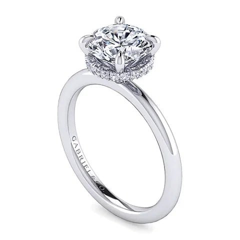 14K W Gold 0.13cttw Hidden Halo Round Diamond Engagement Ring - Walter Bauman Jewelers