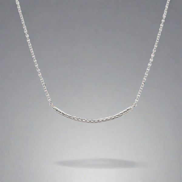 14K W Gold 0.15ctw Curved Diamond Bar Pendant - Walter Bauman Jewelers