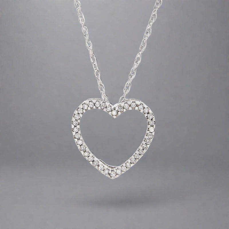 14K W Gold 0.15ctw Open Diamond Heart Pendant - Walter Bauman Jewelers