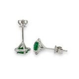14K W Gold 0.16cttw Diamond and 1.20cttw Emerald Round Halo Earrings - Walter Bauman Jewelers