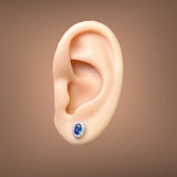 14K W Gold 0.18cttw Diamond 0.56cttw Sapphire Halo Earrings - Walter Bauman Jewelers