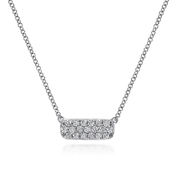 14K W Gold 0.20cttw Pave Diamond Bar Necklace - Walter Bauman Jewelers