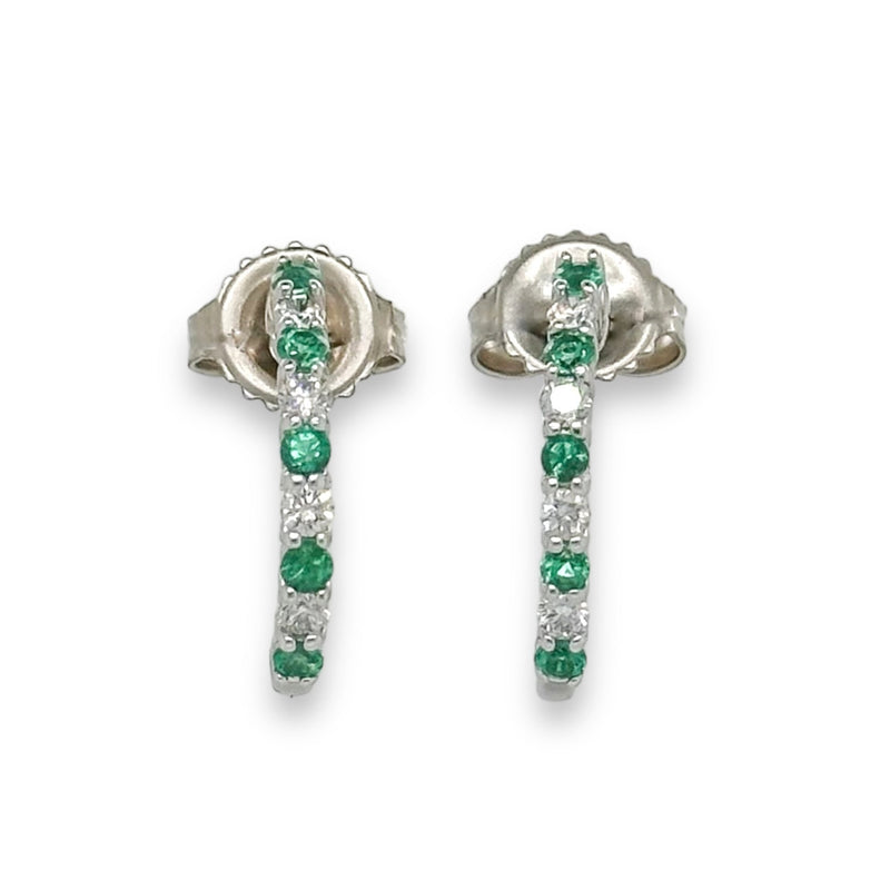 14K W Gold 0.20ctw Diamond and 0.30ctw Emerald Earrings - Walter Bauman Jewelers