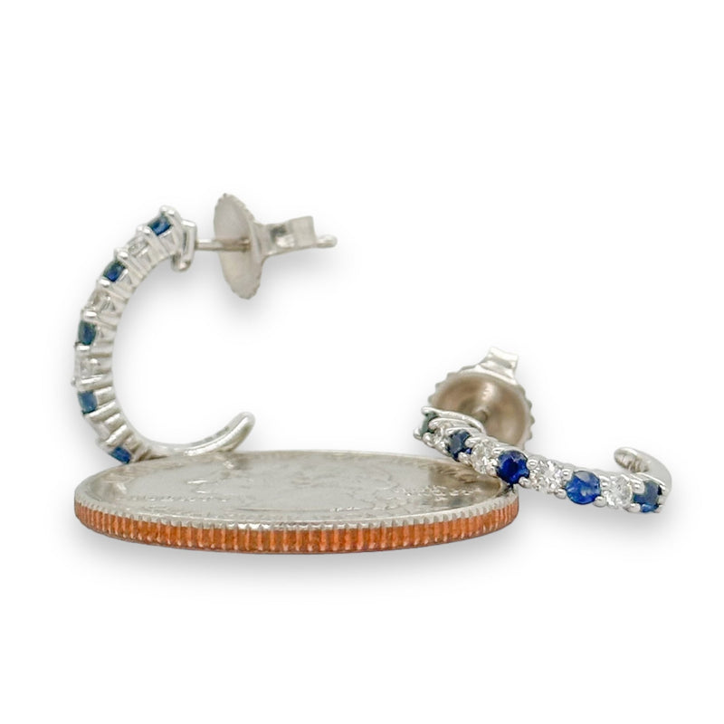 14K W Gold 0.20ctw Diamond and 0.33ctw Sapphire Earrings - Walter Bauman Jewelers