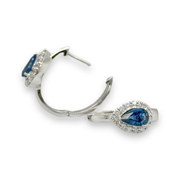 14K W Gold 0.25cttw G-H/SI1 Diamond and 1.06cttw Sapphire Earrings - Walter Bauman Jewelers