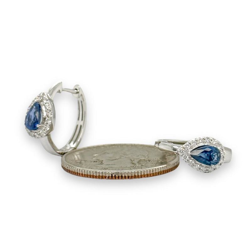 14K W Gold 0.25cttw G-H/SI1 Diamond and 1.06cttw Sapphire Earrings - Walter Bauman Jewelers