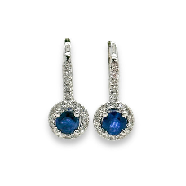 14K W Gold 0.25cttw H/SI2 Diamond and 0.65cttw Sapphire Earrings - Walter Bauman Jewelers