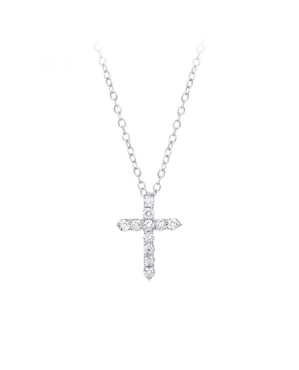 14K W Gold 0.25ctw Diamond Cross with Chain - Walter Bauman Jewelers