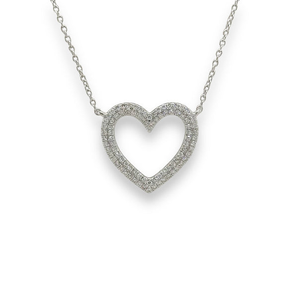 14K W Gold 0.30ctw Open Pave Diamond Heart Pendant - Walter Bauman Jewelers