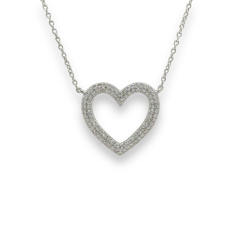 14K W Gold 0.30ctw Open Pave Diamond Heart Pendant - Walter Bauman Jewelers