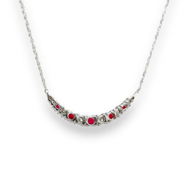 14K W Gold 0.40cttw Ruby 0.10cttw H/SI2 Diamond Bar Necklace - Walter Bauman Jewelers