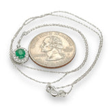 14K W Gold 0.42ct Oval Emerald & .27ctw H/SI2 Diamond Halo Pendant - Walter Bauman Jewelers