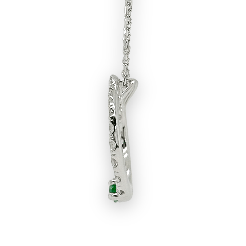 14K W Gold 0.55ctw Diamond and 0.25ctw Emerald Pendant - Walter Bauman Jewelers