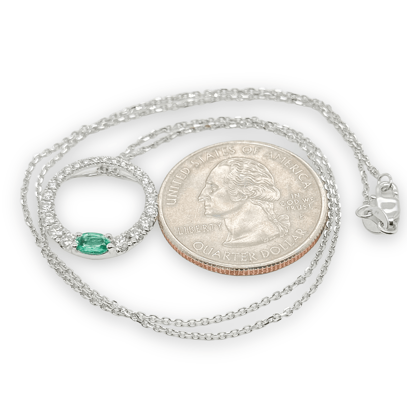14K W Gold 0.55ctw Diamond and 0.25ctw Emerald Pendant - Walter Bauman Jewelers