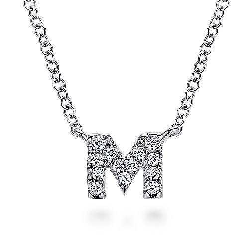 14K W Gold .05cttw Diamond Initial M Pendant - Walter Bauman Jewelers