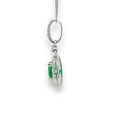 14K W Gold 0.66ct Oval Emerald & .26ctw H/SI1-2 Diamond Halo Pendant - Walter Bauman Jewelers