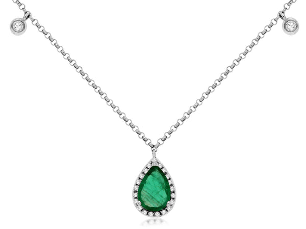 14K W Gold 0.68ct Emerald 0.12ctw Diamond Necklace - Walter Bauman Jewelers