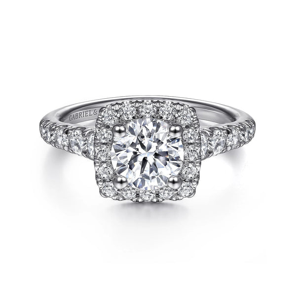 14K W Gold 0.70cttw Cushion Halo Round Diamond Engagement Ring Beckett - Walter Bauman Jewelers