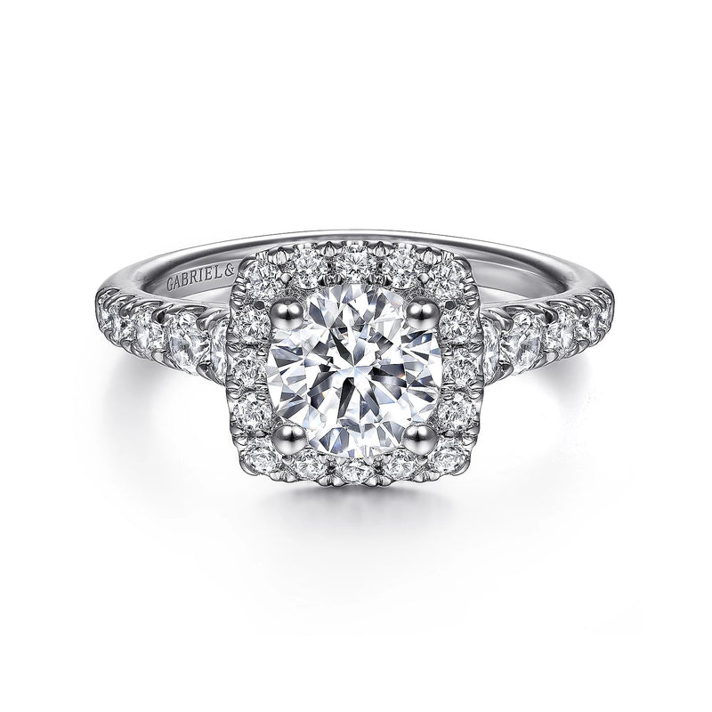 14K W Gold 0.70cttw Cushion Halo Round Diamond Engagement Ring Beckett - Walter Bauman Jewelers