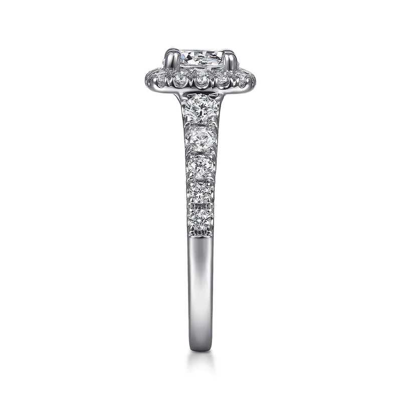 14K W Gold 0.70cttw Cushion Halo Round Diamond Engagement Ring Beckett - Walter Bauman Jewelers