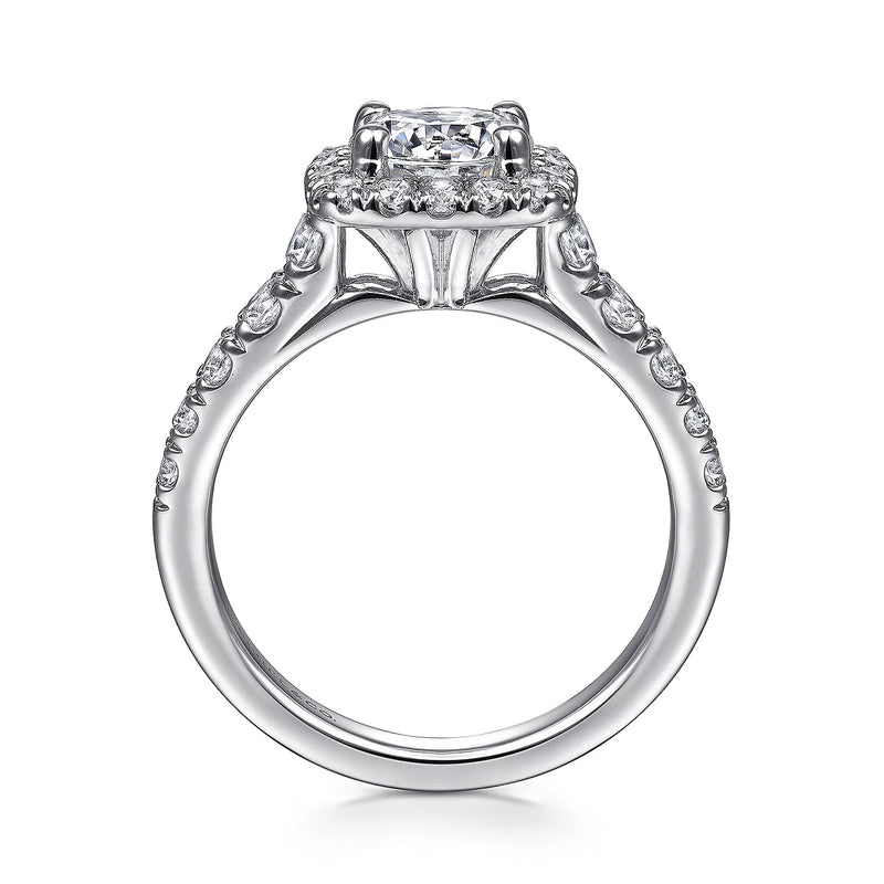 14K W Gold 0.70cttw Cushion Halo Round Diamond Engagement Ring Beckett - Walter Bauman Jewelers