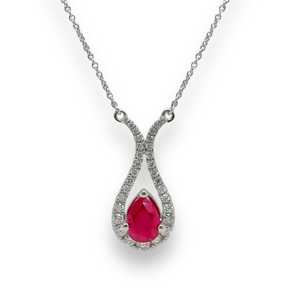 14K W Gold 0.75ct Ruby 0.33cttw H/SI2 Diamond Necklace - Walter Bauman Jewelers