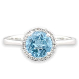 14K W Gold 0.84ct Blue Topaz & 0.13cttw Diamond Halo Ring - Walter Bauman Jewelers