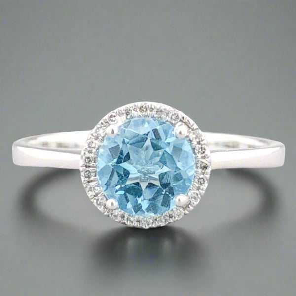 14K W Gold 0.84ct Blue Topaz & 0.13cttw Diamond Halo Ring - Walter Bauman Jewelers