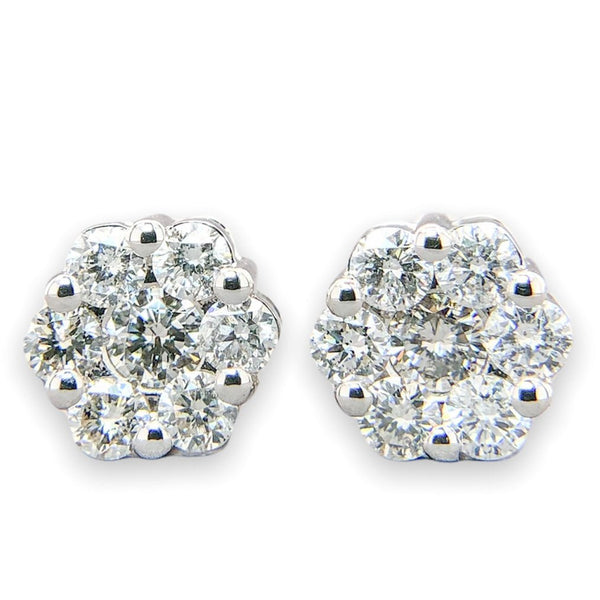 14K W Gold 0.90cttw Diamond Cluster Earrings - Walter Bauman Jewelers