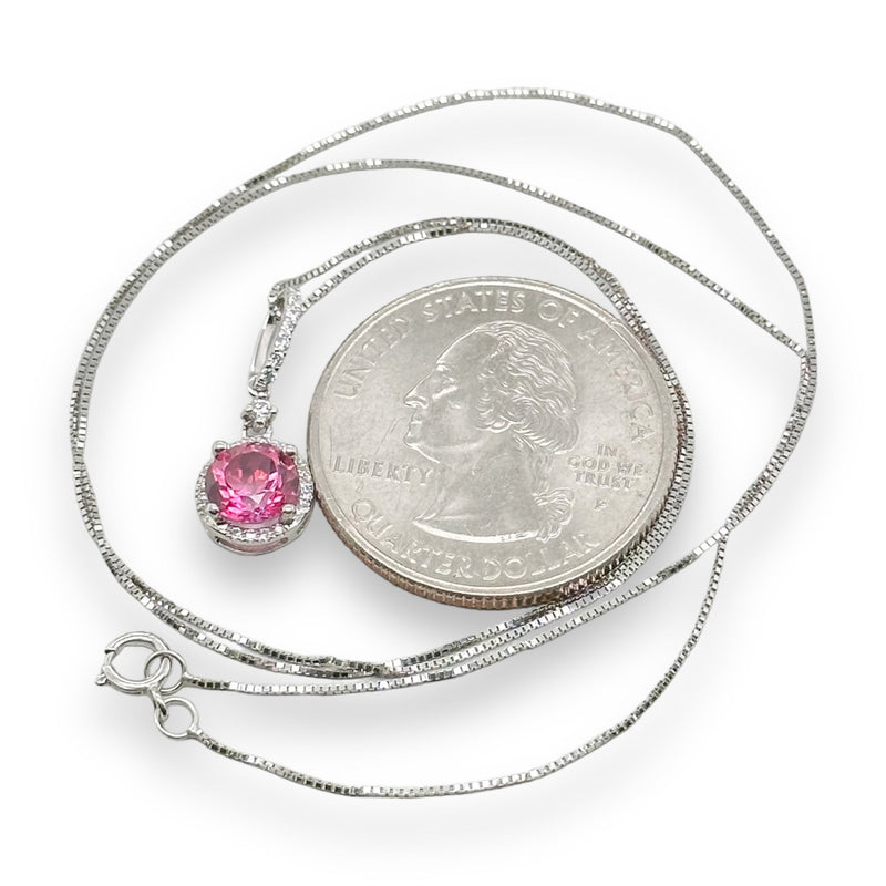 14K W Gold 1.02ct Pink Topaz & 0.14cttw H-I/SI1-2 Diamond Halo Pendant - Walter Bauman Jewelers