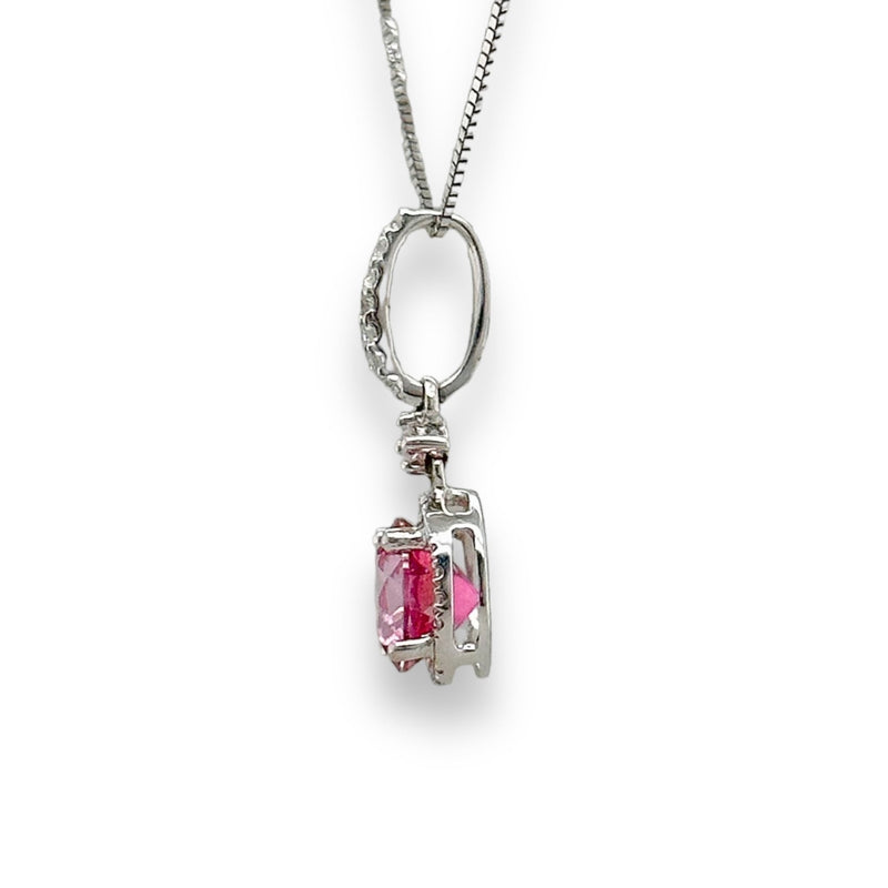 14K W Gold 1.02ct Pink Topaz & 0.14cttw H-I/SI1-2 Diamond Halo Pendant - Walter Bauman Jewelers