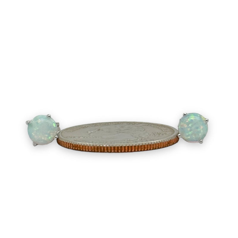 14K W Gold 1.15cttw 6mm Round Opal Earrings - Walter Bauman Jewelers