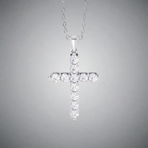 14K W Gold 1.25ctw Diamond Cross with Chain - Walter Bauman Jewelers