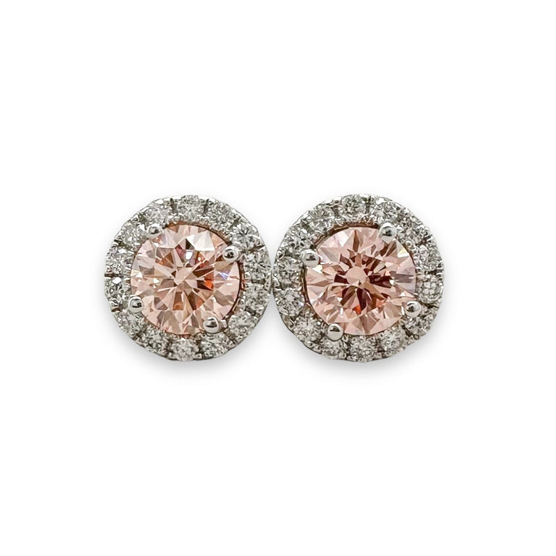 14K W Gold 1.26ctw H-I/VS1 Lab-Created Pink Diamond Halo Earrings - Walter Bauman Jewelers