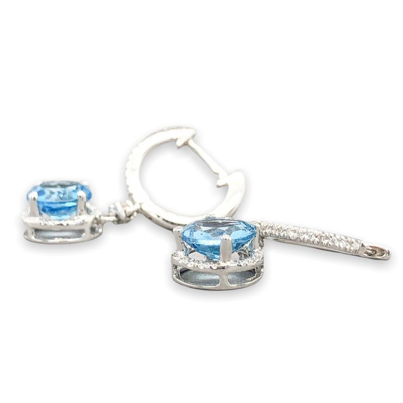 14K W Gold 1.44cttw Blue Topaz & 0.26cttw Diamond Halo Dangle Earrings - Walter Bauman Jewelers