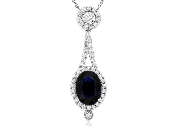 14K W Gold 1.47ct Sapphire 0.33cttw Diamond Drop Pendant - Walter Bauman Jewelers