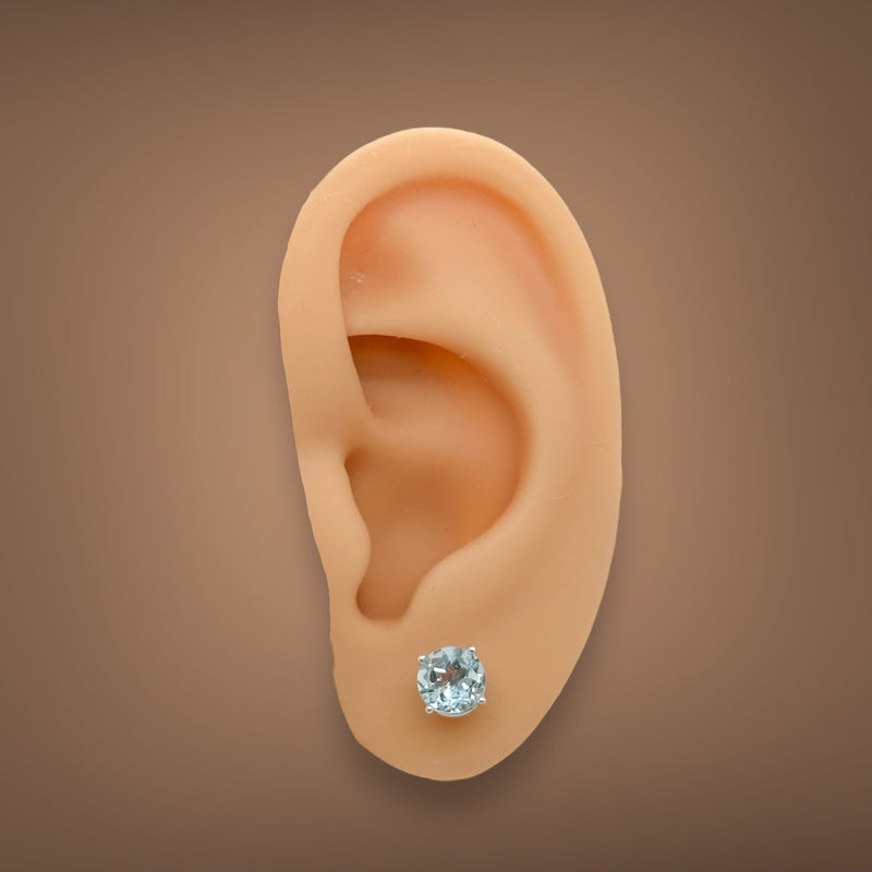 14K W Gold 1.50cttw 6mm Round Aquamarine Earrings - Walter Bauman Jewelers