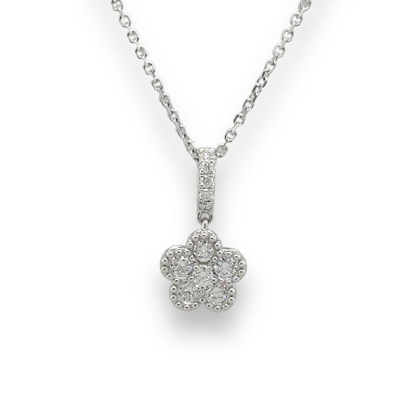 14K W Gold 16" 0.30cttw G/SI1 Floral Diamond Pendant - Walter Bauman Jewelers