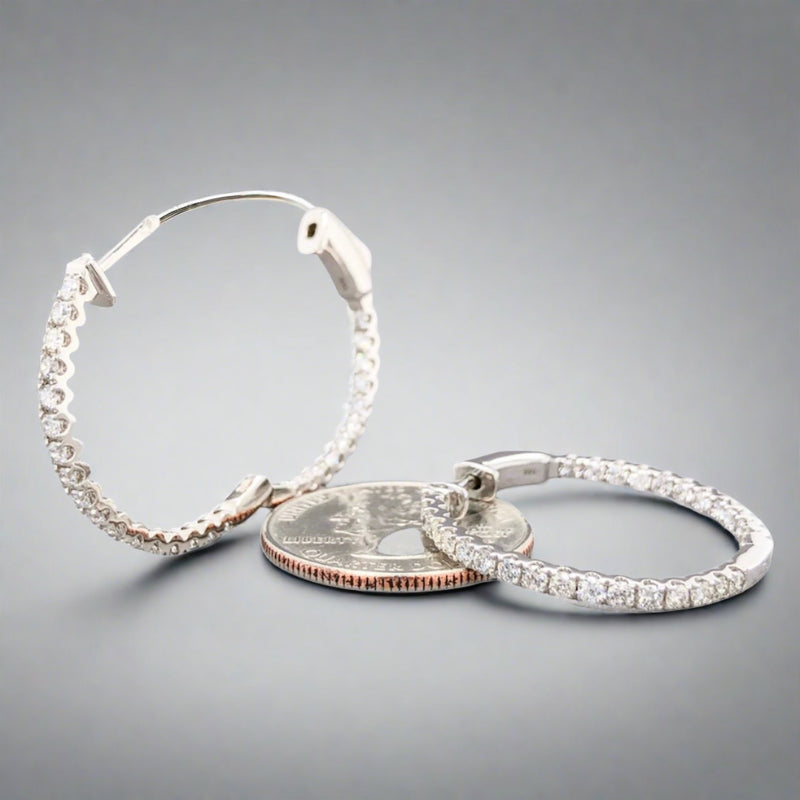14K W Gold 1.75cttw Diamond Hoop Earrings - Walter Bauman Jewelers