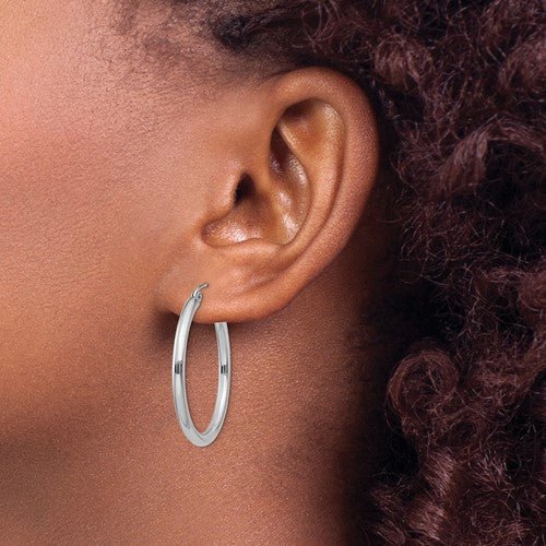 14K W Gold 2.3mm Hoop Earrings - Walter Bauman Jewelers