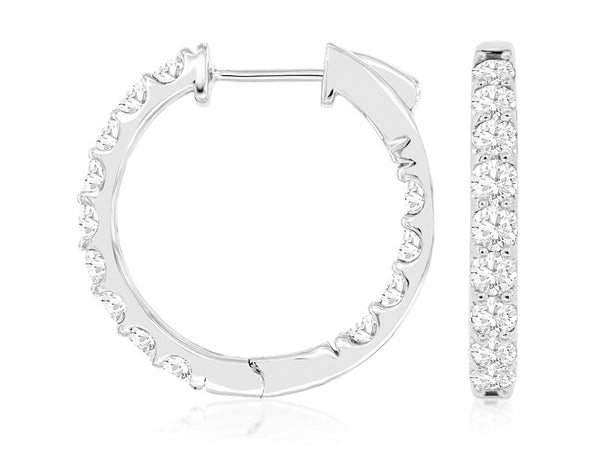 14K W Gold 2ct In/Out Diamond Hoop Earrings - Walter Bauman Jewelers