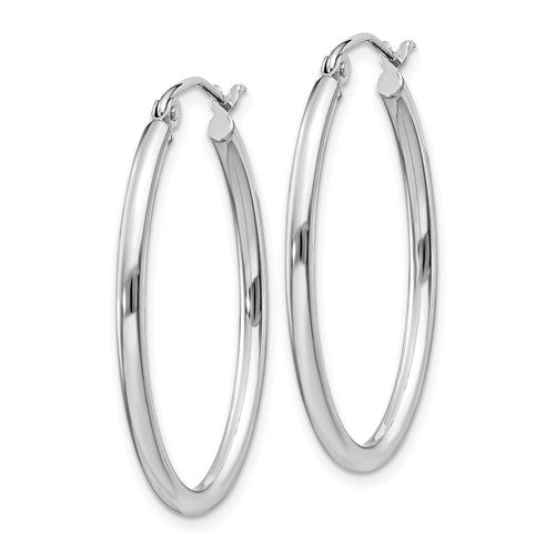 14K W Gold 2mm Oval Hoop Earrings - Walter Bauman Jewelers