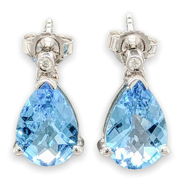 14K W Gold 3.3cttw Blue Topaz & 0.02ct Diamond Drop Earrings - Walter Bauman Jewelers