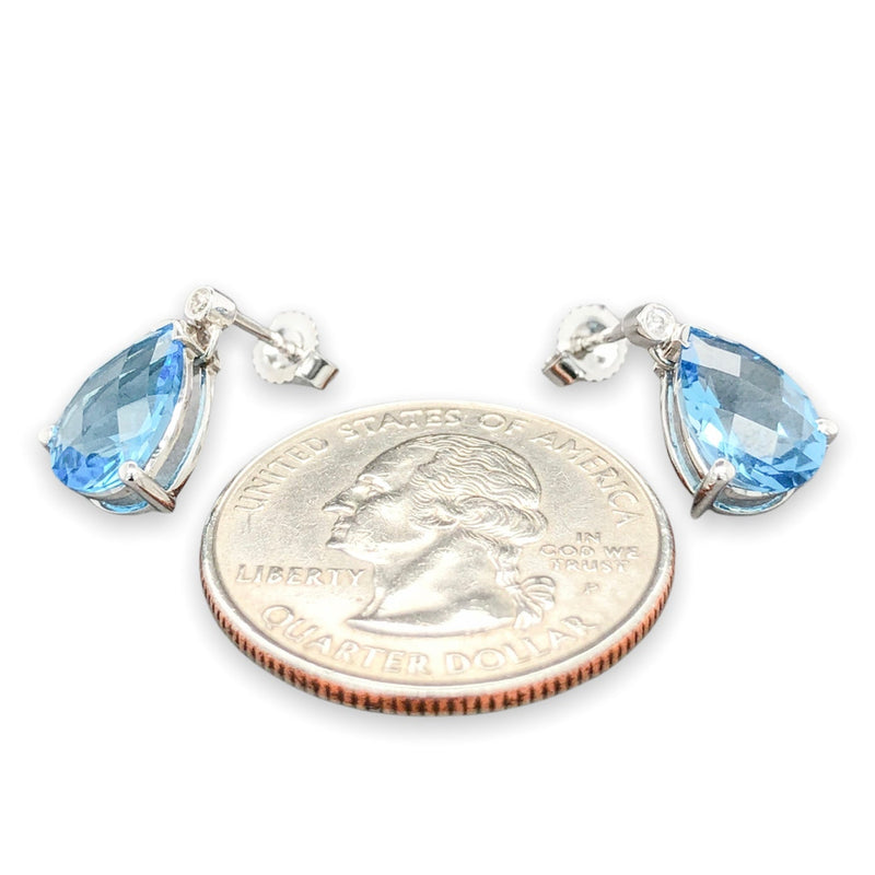14K W Gold 3.3cttw Blue Topaz & 0.02ct Diamond Drop Earrings - Walter Bauman Jewelers