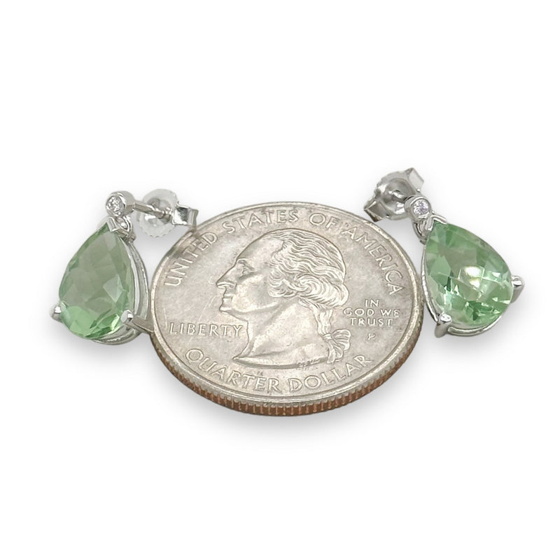 14K W Gold 3.64cttw Green Amethyst & 0.02cttw H/SI2 Diamond Dangle Earrings - Walter Bauman Jewelers