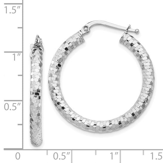 14k W Gold 3x27mm Dia Cut Hoop Earrings - Walter Bauman Jewelers