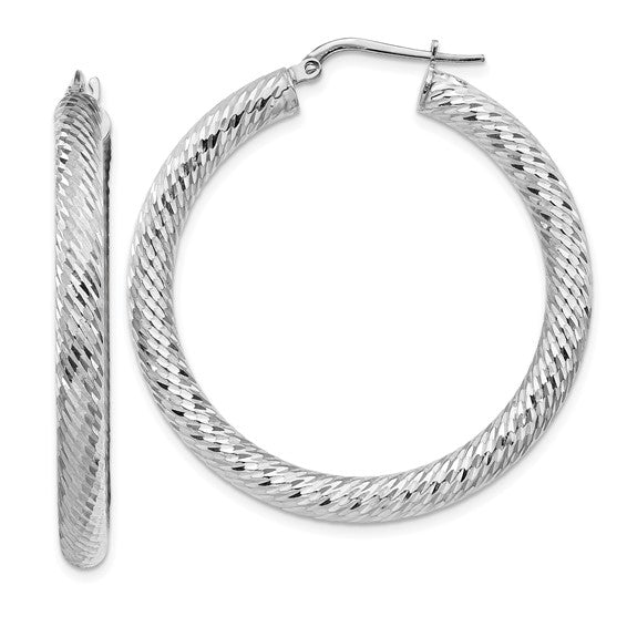 14K W Gold 40mm Dia Cut Round Hoop Earrings - Walter Bauman Jewelers